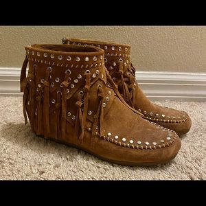 Ash Spirit Moccasin Suede Fringe Booties